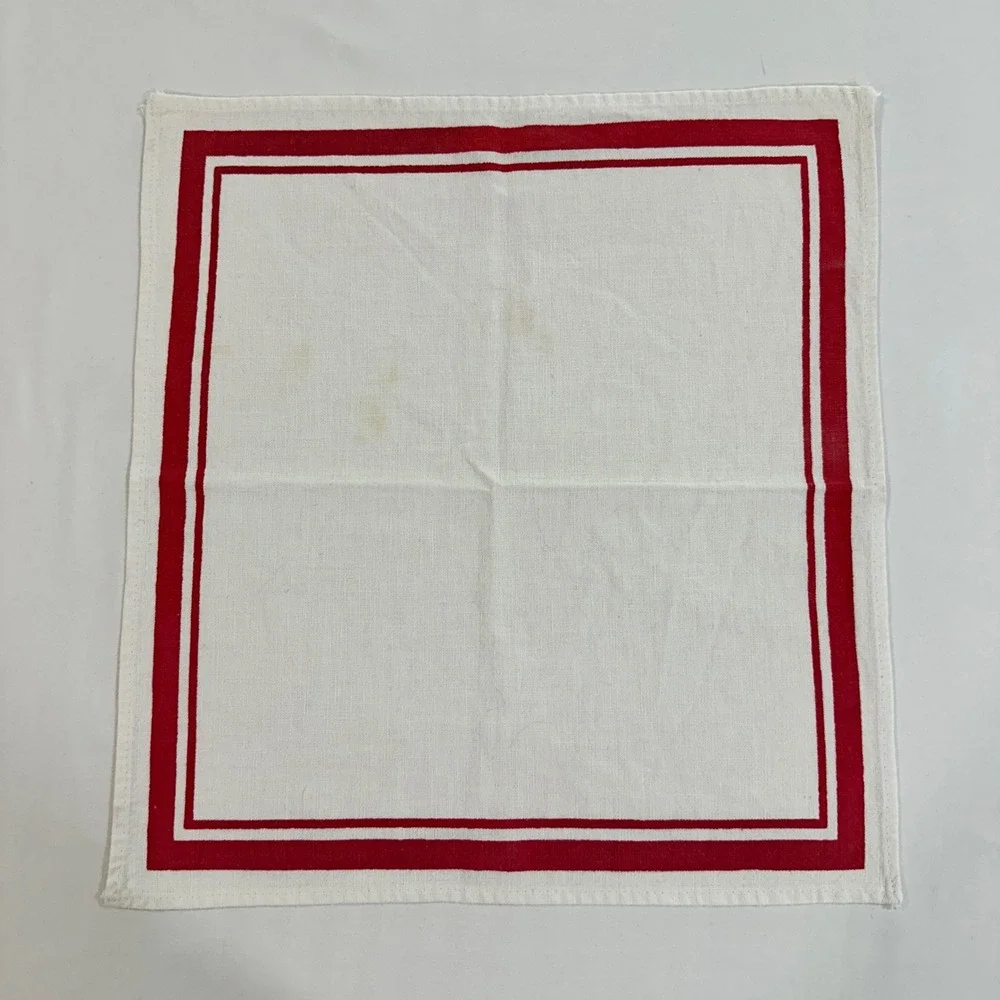 Vintage Red Border Cloth Napkins Set of 4 14x15 White Red Stripe‎ | Farmhouse